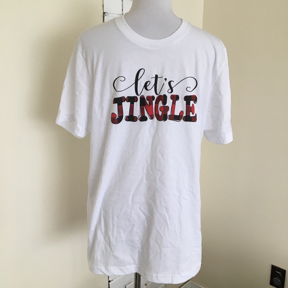 Christmas NWT Let’s Jingle Plaid Crew Tee Men’s T-shirt Holiday Party